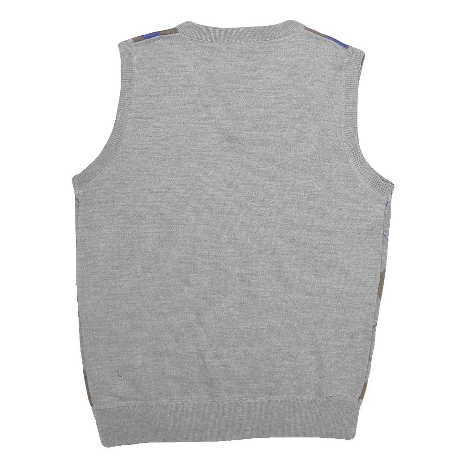 CAMBRIDGE CLASSICS Mens Grey & Brown Argyle V-Neck Patterned Basic Knit M Jumper