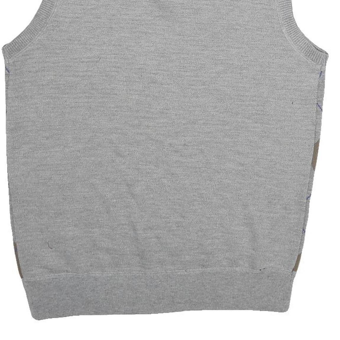 CAMBRIDGE CLASSICS Mens Grey & Brown Argyle V-Neck Patterned Basic Knit M Jumper