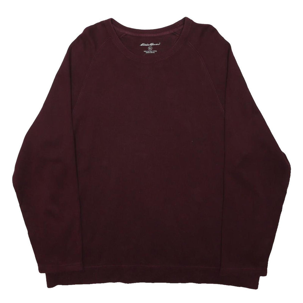 EDDIE BAUER Mens Maroon Plain Crew Neck Basic Knit Jumper XL Casual Cotton