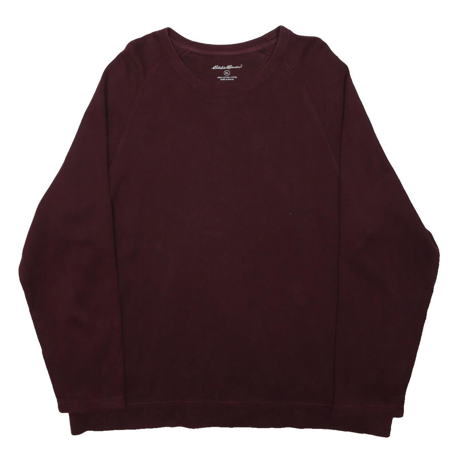 EDDIE BAUER Mens Maroon Plain Crew Neck Basic Knit Jumper XL Casual Cotton