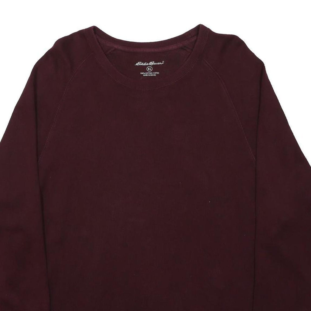 EDDIE BAUER Mens Maroon Plain Crew Neck Basic Knit Jumper XL Casual Cotton