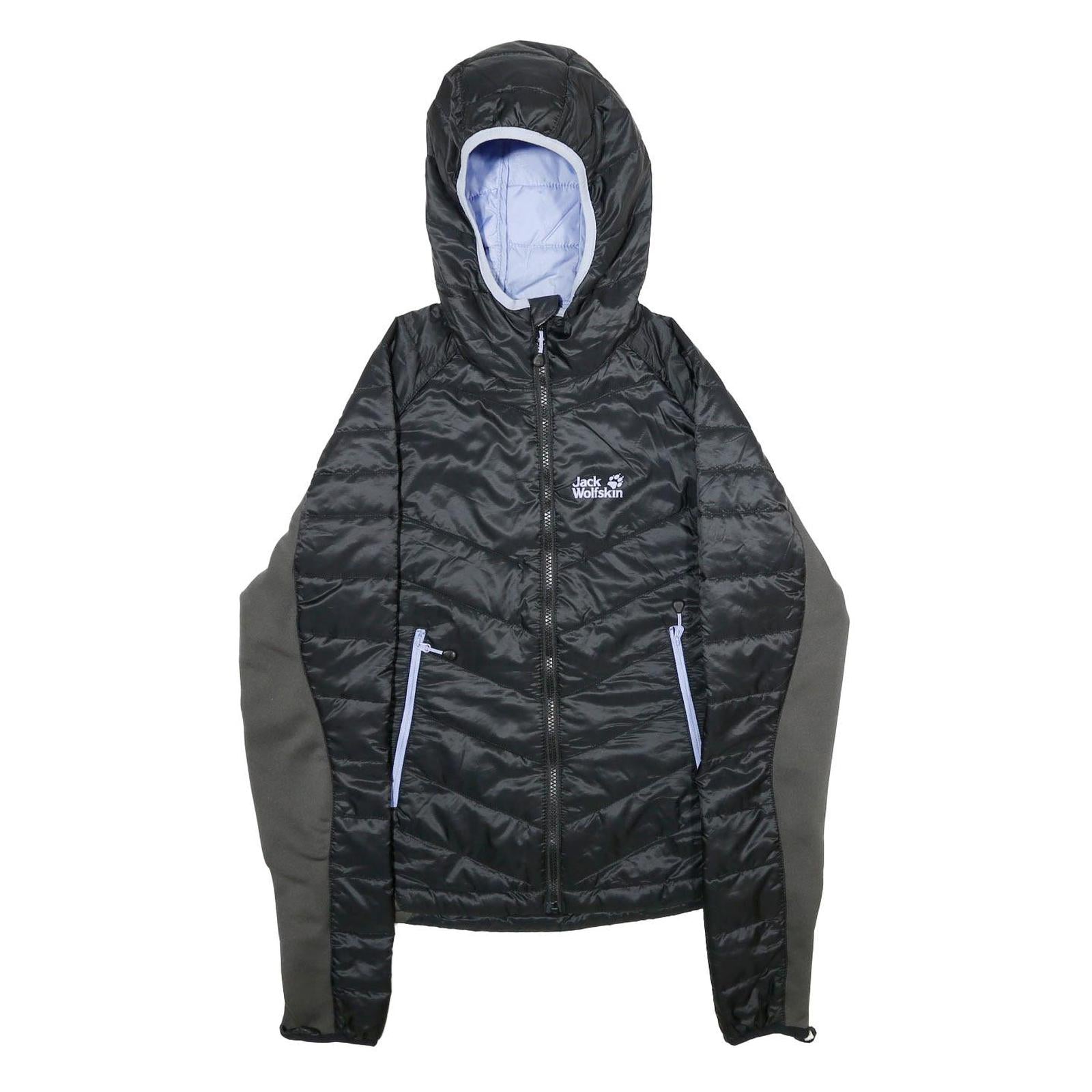 JACK WOLFSKIN Womens Black Outdoor Jacket UK 10 Polyester Blend Puffer Hooded