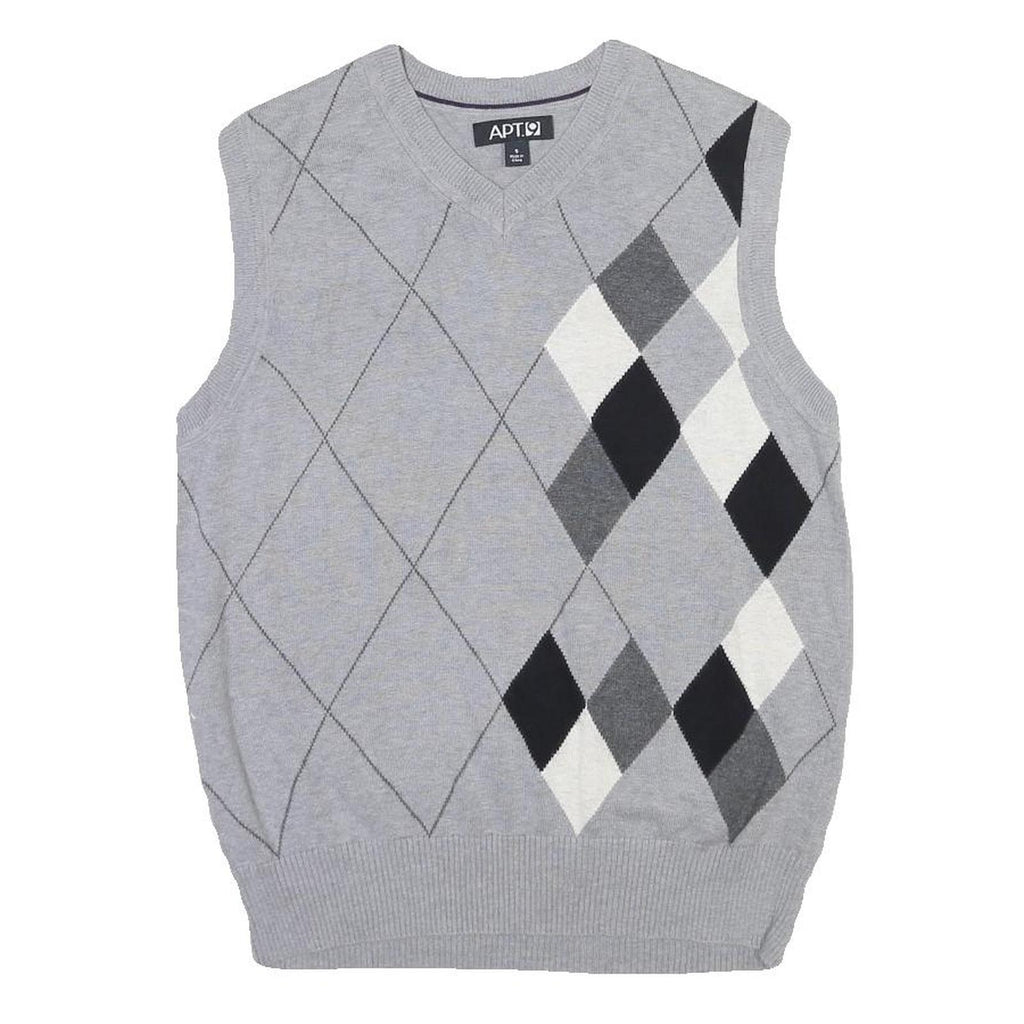 APT 9 Womens Grey & Black Argyle Cotton Blend Patterned V-Neck Jumper S