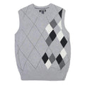 APT 9 Womens Grey & Black Argyle Cotton Blend Patterned V-Neck Jumper S
