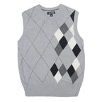APT 9 Womens Grey & Black Argyle Cotton Blend Patterned V-Neck Jumper S