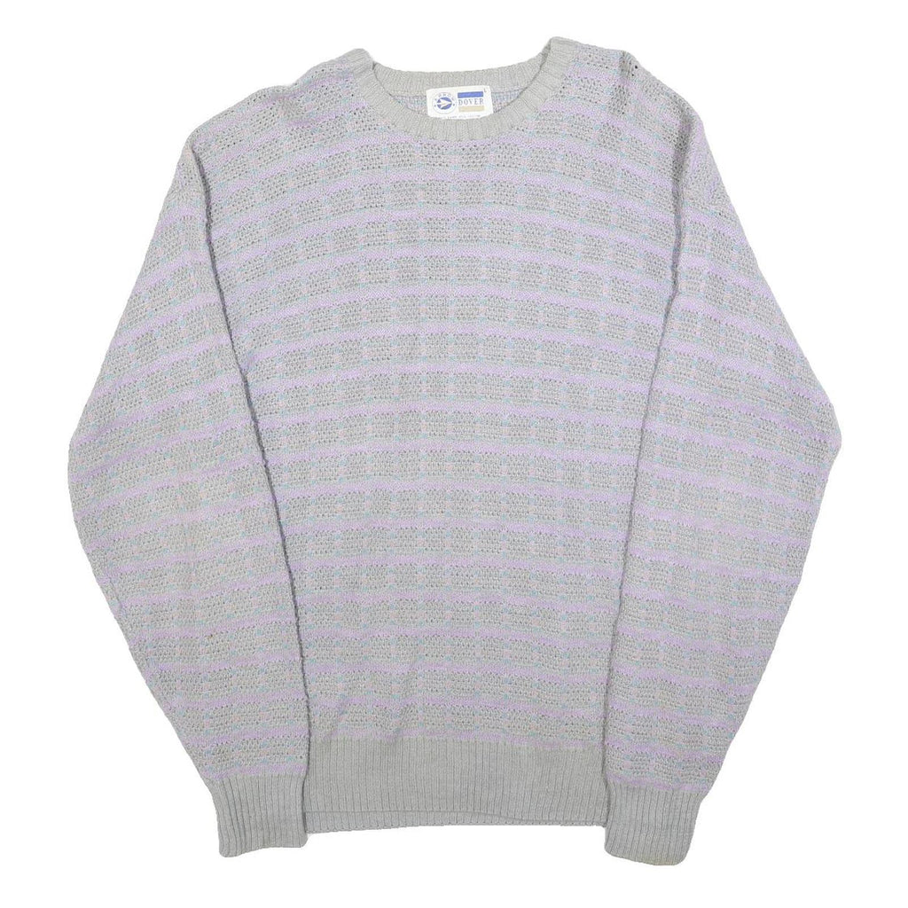 ARROW Womens Grey & Lilac Patterned Jumper Crew Neck Basic Knit L Cotton Blend
