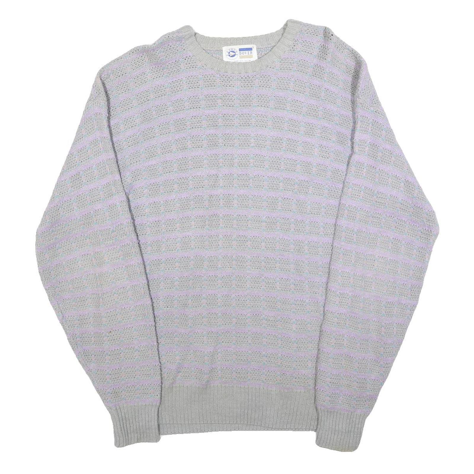 ARROW Womens Grey & Lilac Patterned Jumper Crew Neck Basic Knit L Cotton Blend