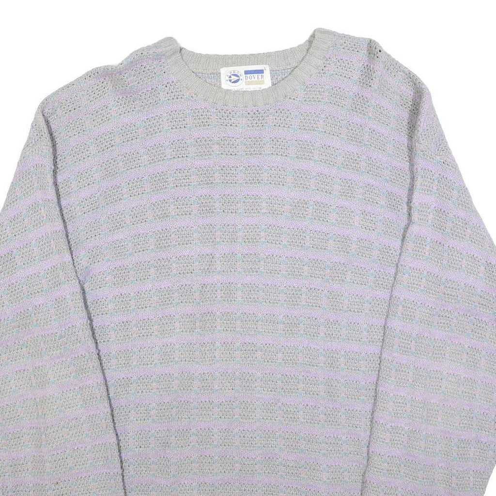 ARROW Womens Grey & Lilac Patterned Jumper Crew Neck Basic Knit L Cotton Blend