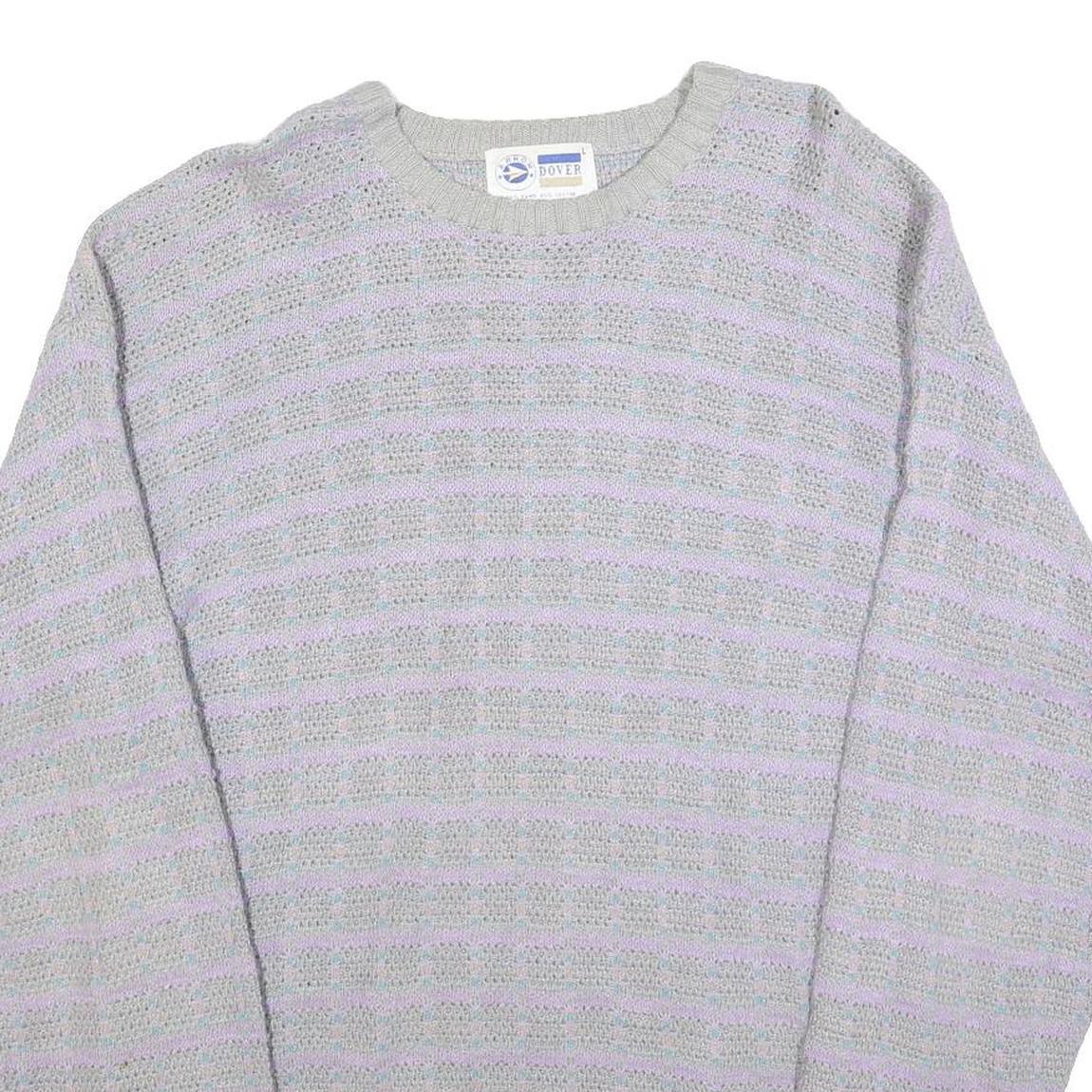 ARROW Womens Grey & Lilac Patterned Jumper Crew Neck Basic Knit L Cotton Blend