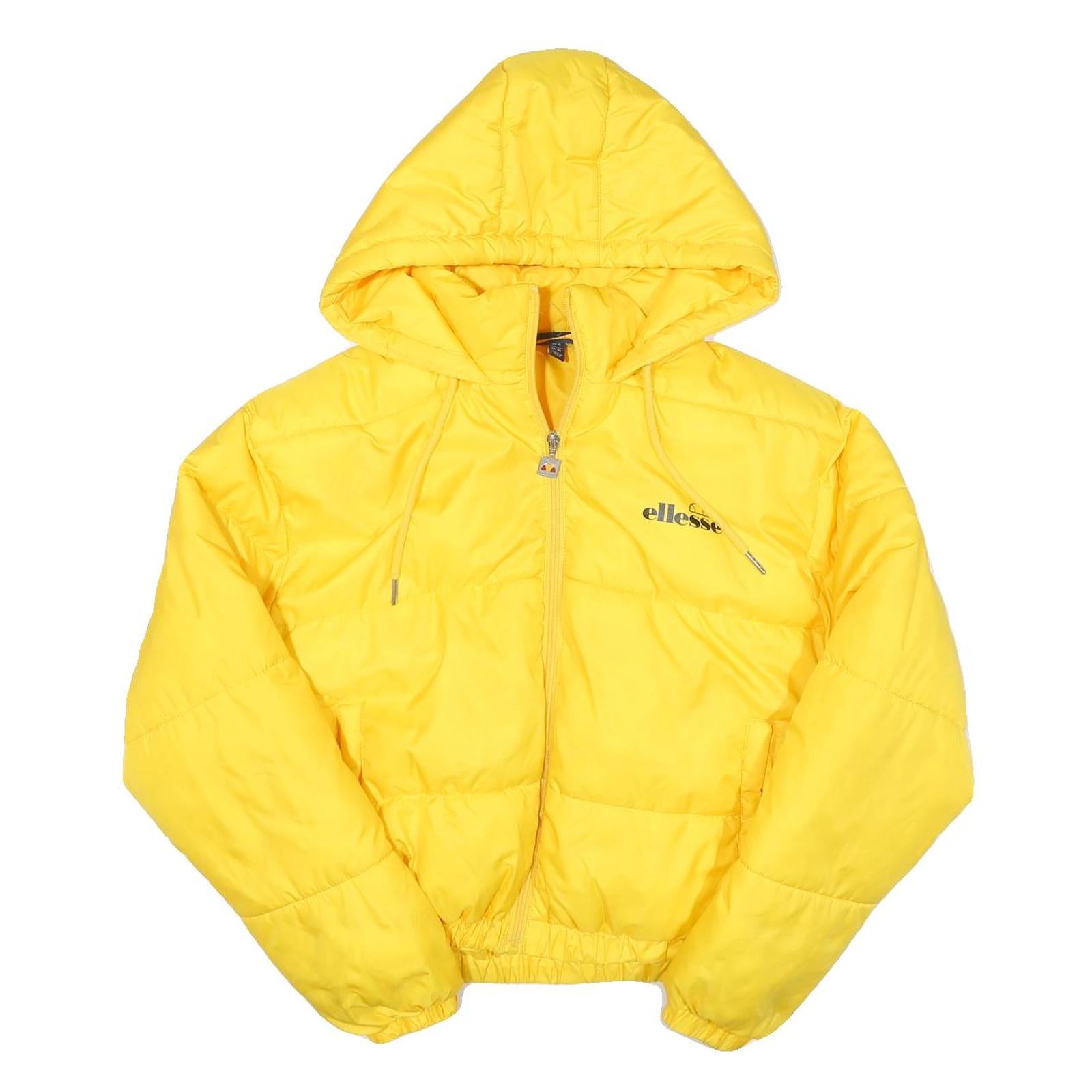 ELLESSE Womens Yellow Hooded Puffer Jacket UK 10 Polyester Blend Zip Logo