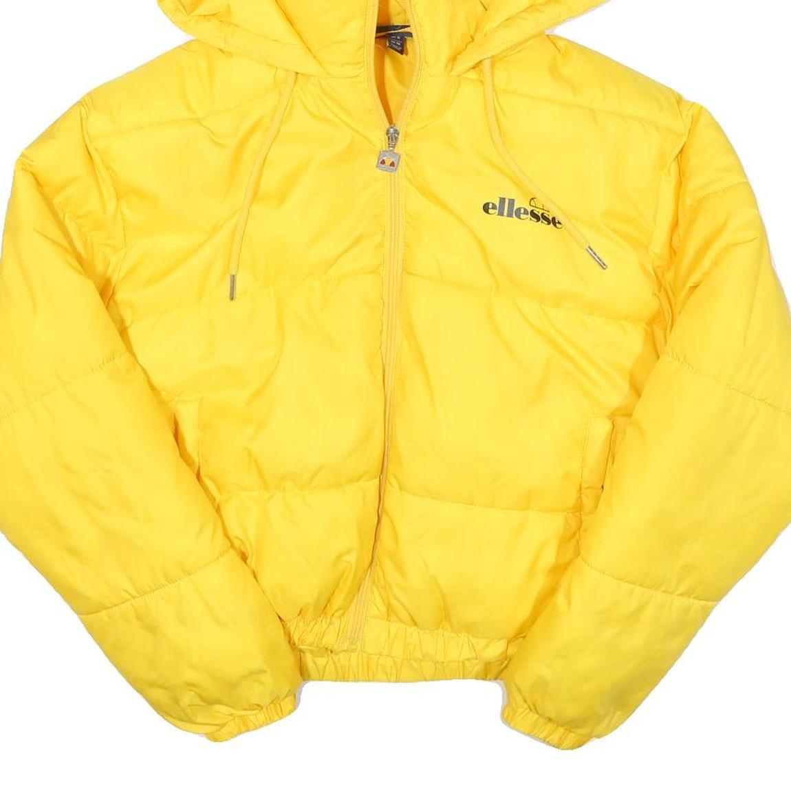 ELLESSE Womens Yellow Hooded Puffer Jacket UK 10 Polyester Blend Zip Logo