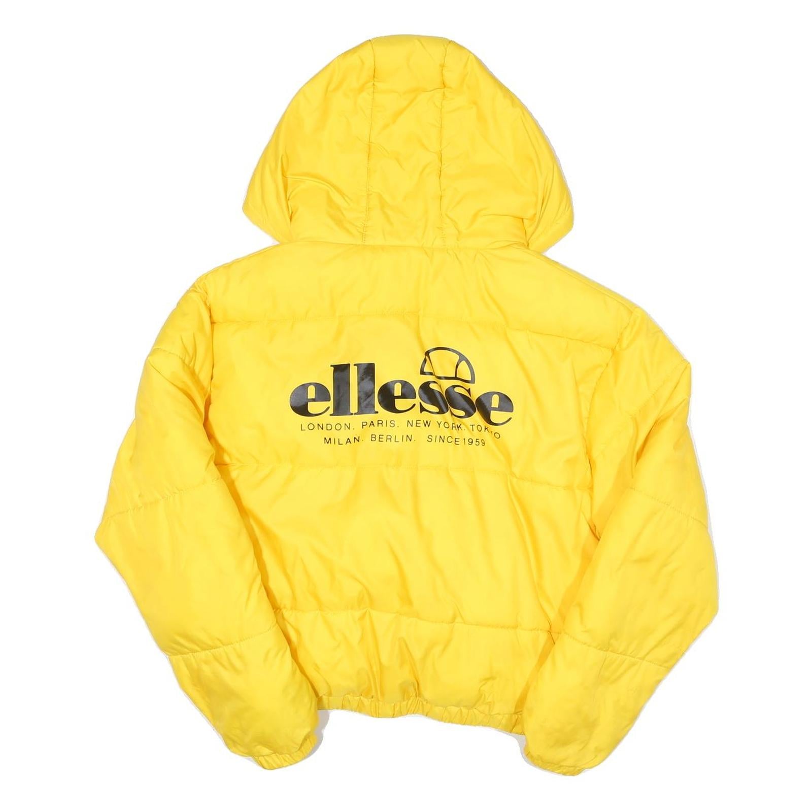 ELLESSE Womens Yellow Hooded Puffer Jacket UK 10 Polyester Blend Zip Logo