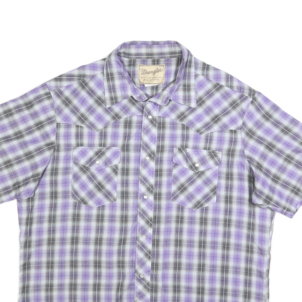 WRANGLER Mens Purple & Black Check Shirt XL Western Short Sleeve Casual Retro