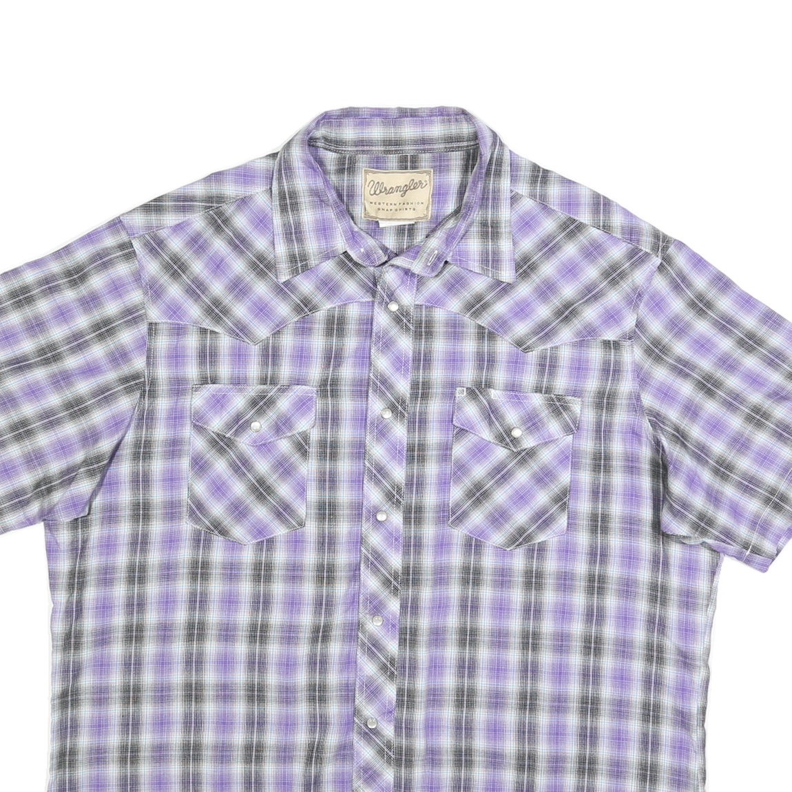 WRANGLER Mens Purple & Black Check Shirt XL Western Short Sleeve Casual Retro