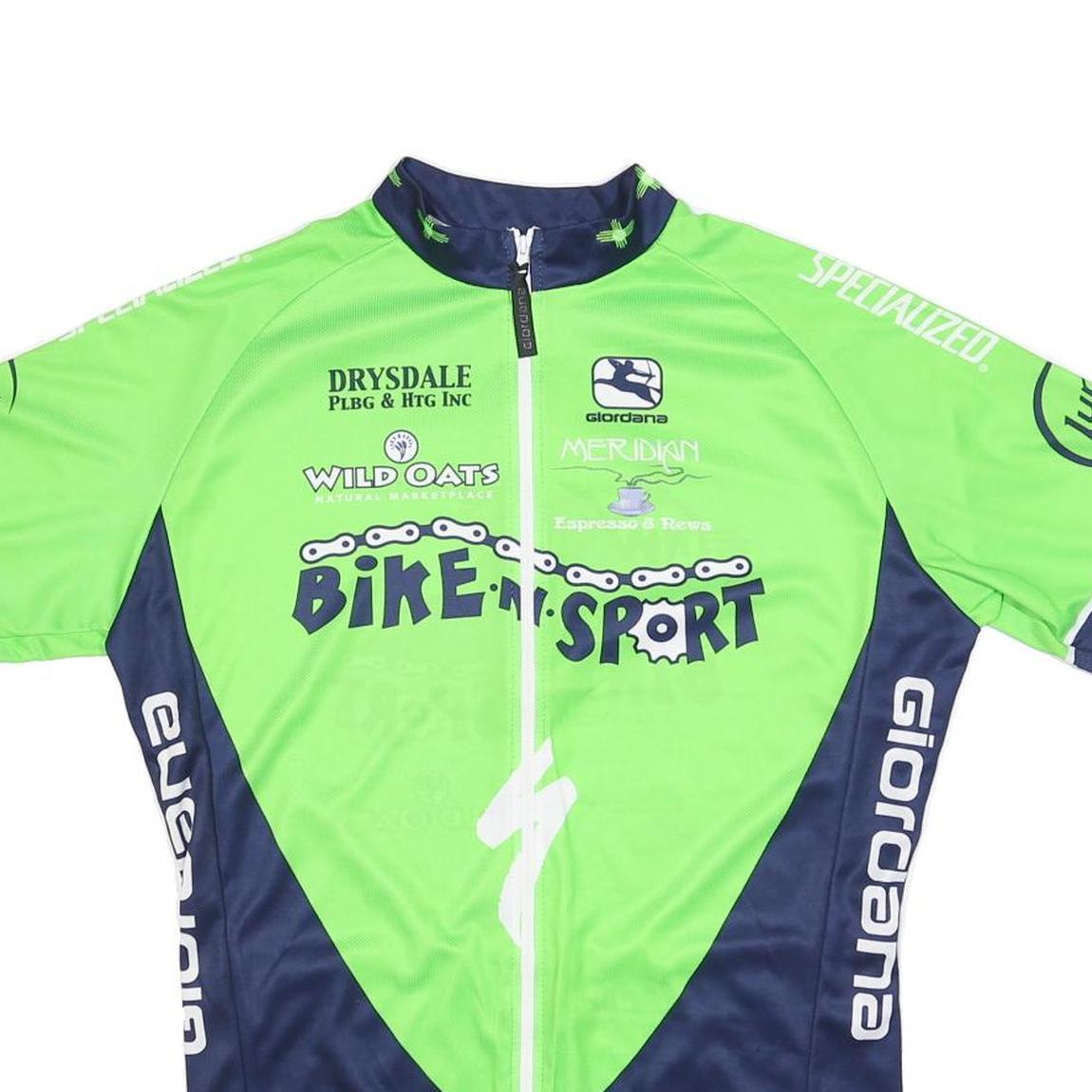 GIORDANA Mens Green & Navy Graphic Cycling Jersey L Short Sleeve Zip Up