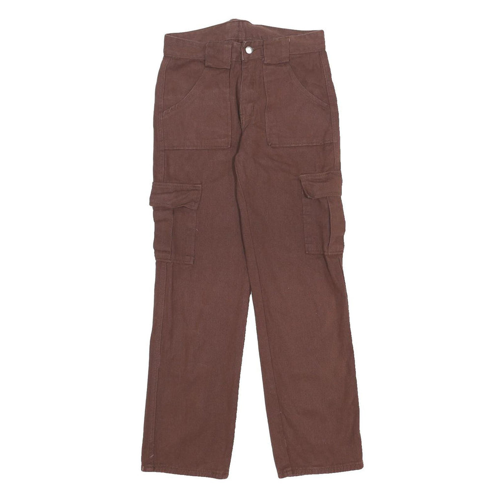 Womens Regular Fit Brown Cargo Trousers Viscose Blend W26 L29 Zip Pocket Design