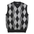 PAUL JONES Mens Black & Grey Patterned V Neck Jumper Basic Knit S Cotton Blend
