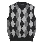 PAUL JONES Mens Black & Grey Patterned V Neck Jumper Basic Knit S Cotton Blend