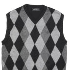 PAUL JONES Mens Black & Grey Patterned V Neck Jumper Basic Knit S Cotton Blend