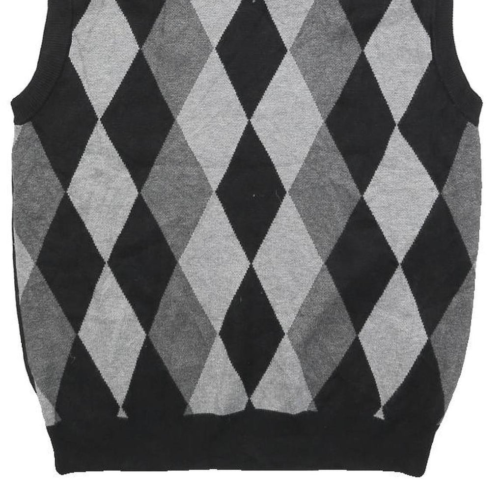 PAUL JONES Mens Black & Grey Patterned V Neck Jumper Basic Knit S Cotton Blend