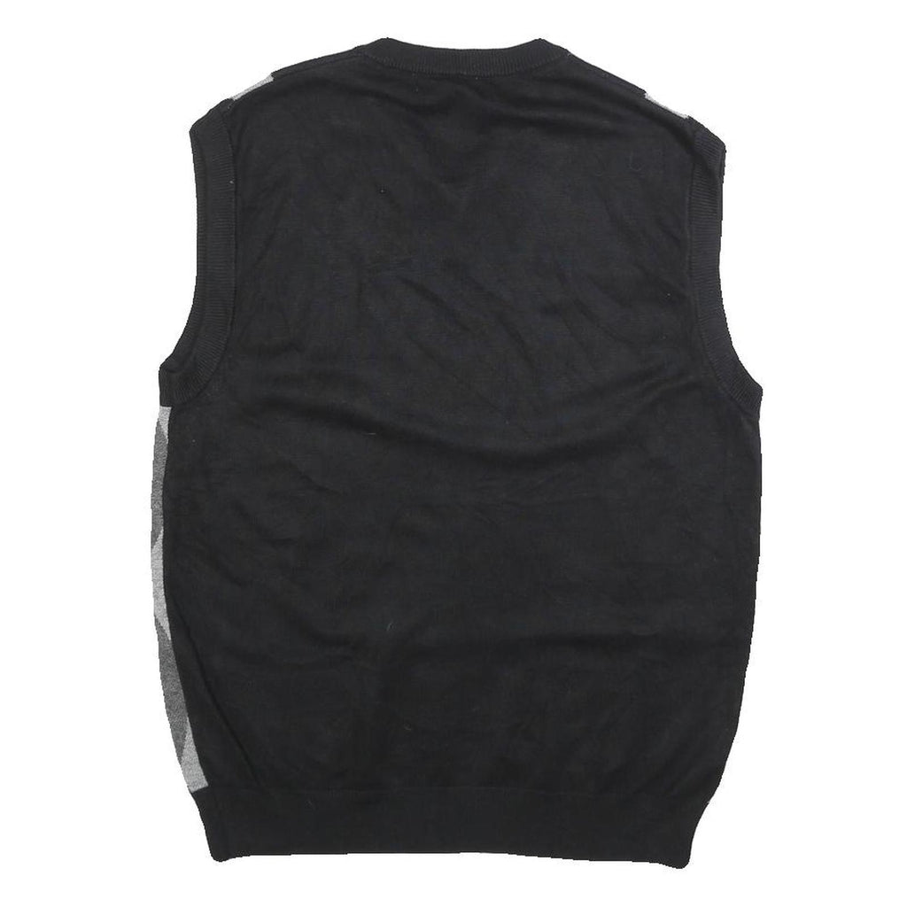 PAUL JONES Mens Black & Grey Patterned V Neck Jumper Basic Knit S Cotton Blend