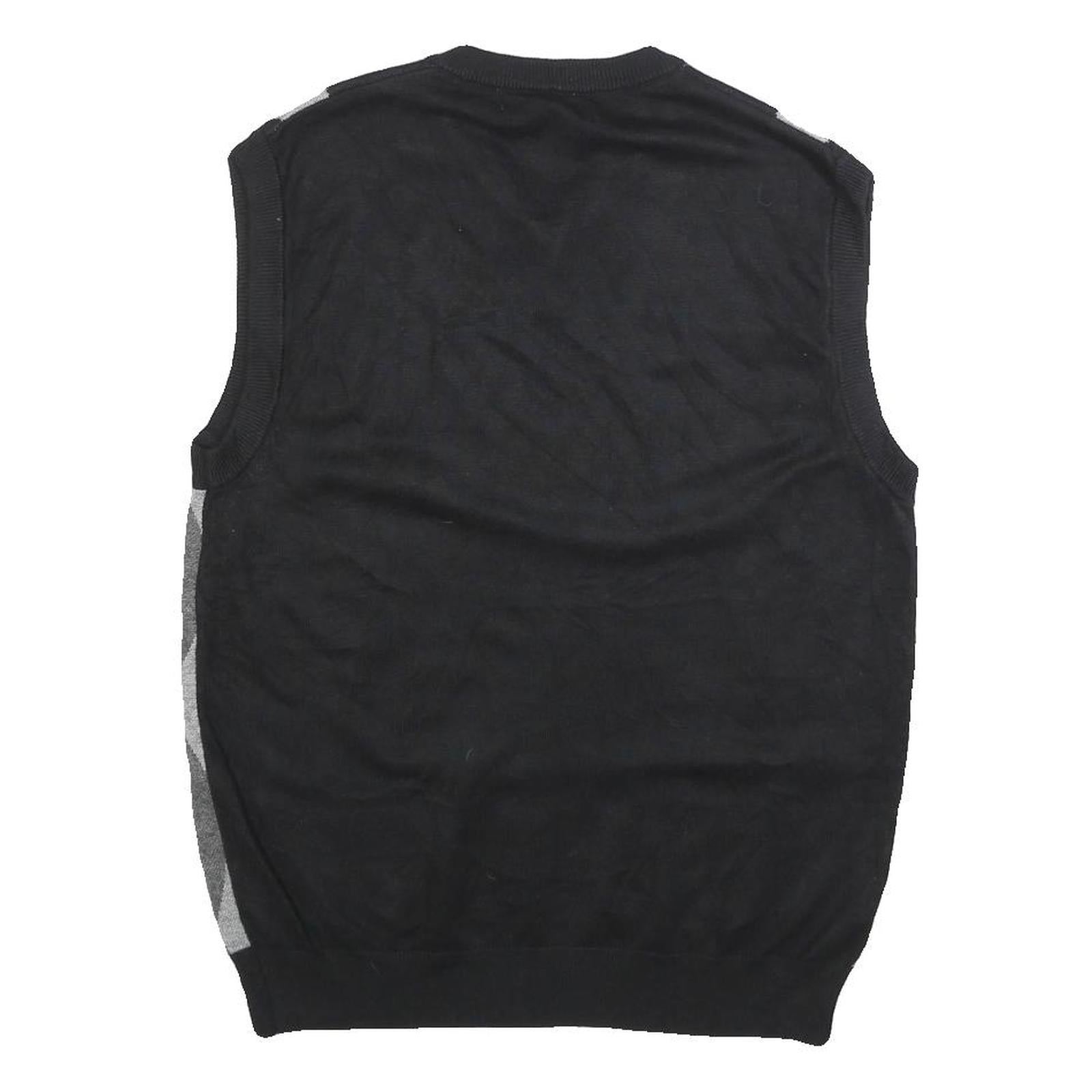 PAUL JONES Mens Black & Grey Patterned V Neck Jumper Basic Knit S Cotton Blend