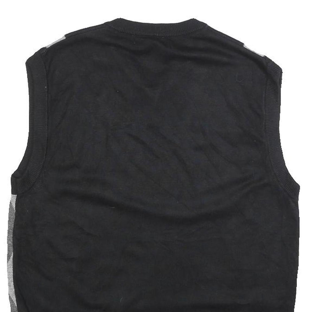 PAUL JONES Mens Black & Grey Patterned V Neck Jumper Basic Knit S Cotton Blend