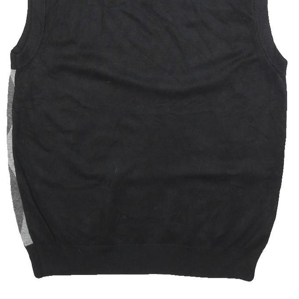 PAUL JONES Mens Black & Grey Patterned V Neck Jumper Basic Knit S Cotton Blend