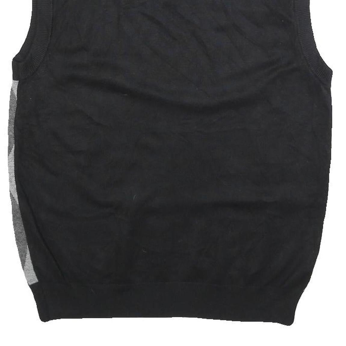 PAUL JONES Mens Black & Grey Patterned V Neck Jumper Basic Knit S Cotton Blend