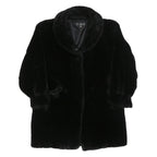 ANN D'ANVILLE Womens Black Faux Fur Button Jacket L Polyester Blend Soft Plush