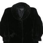 ANN D'ANVILLE Womens Black Faux Fur Button Jacket L Polyester Blend Soft Plush