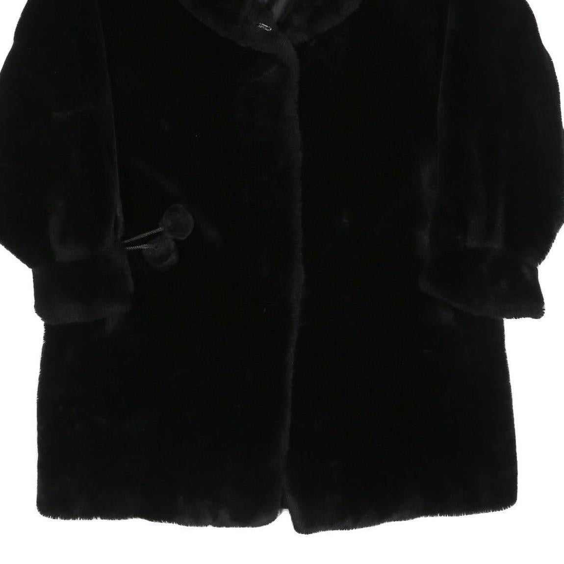 ANN D'ANVILLE Womens Black Faux Fur Button Jacket L Polyester Blend Soft Plush