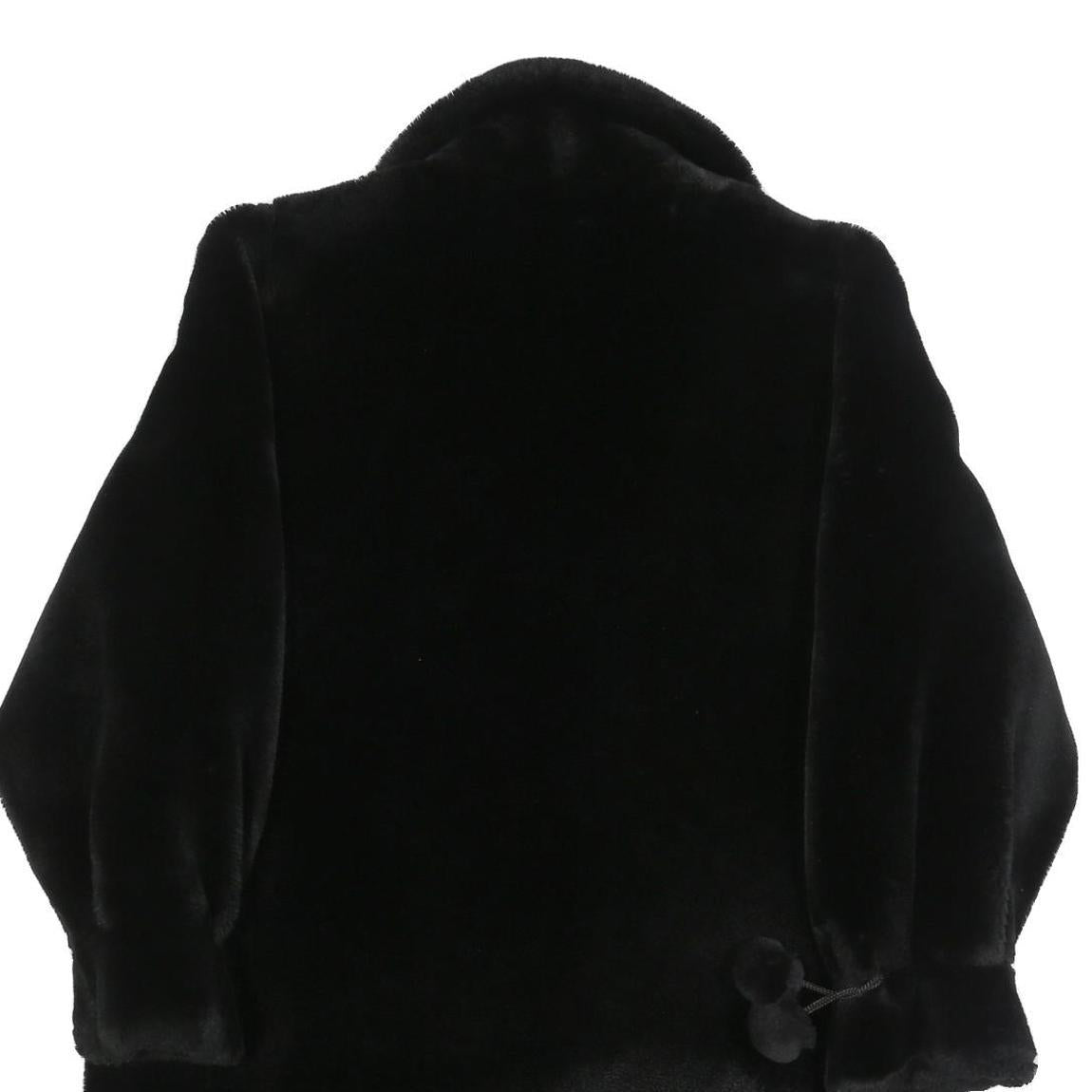 ANN D'ANVILLE Womens Black Faux Fur Button Jacket L Polyester Blend Soft Plush