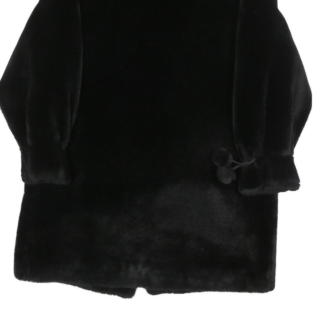ANN D'ANVILLE Womens Black Faux Fur Button Jacket L Polyester Blend Soft Plush