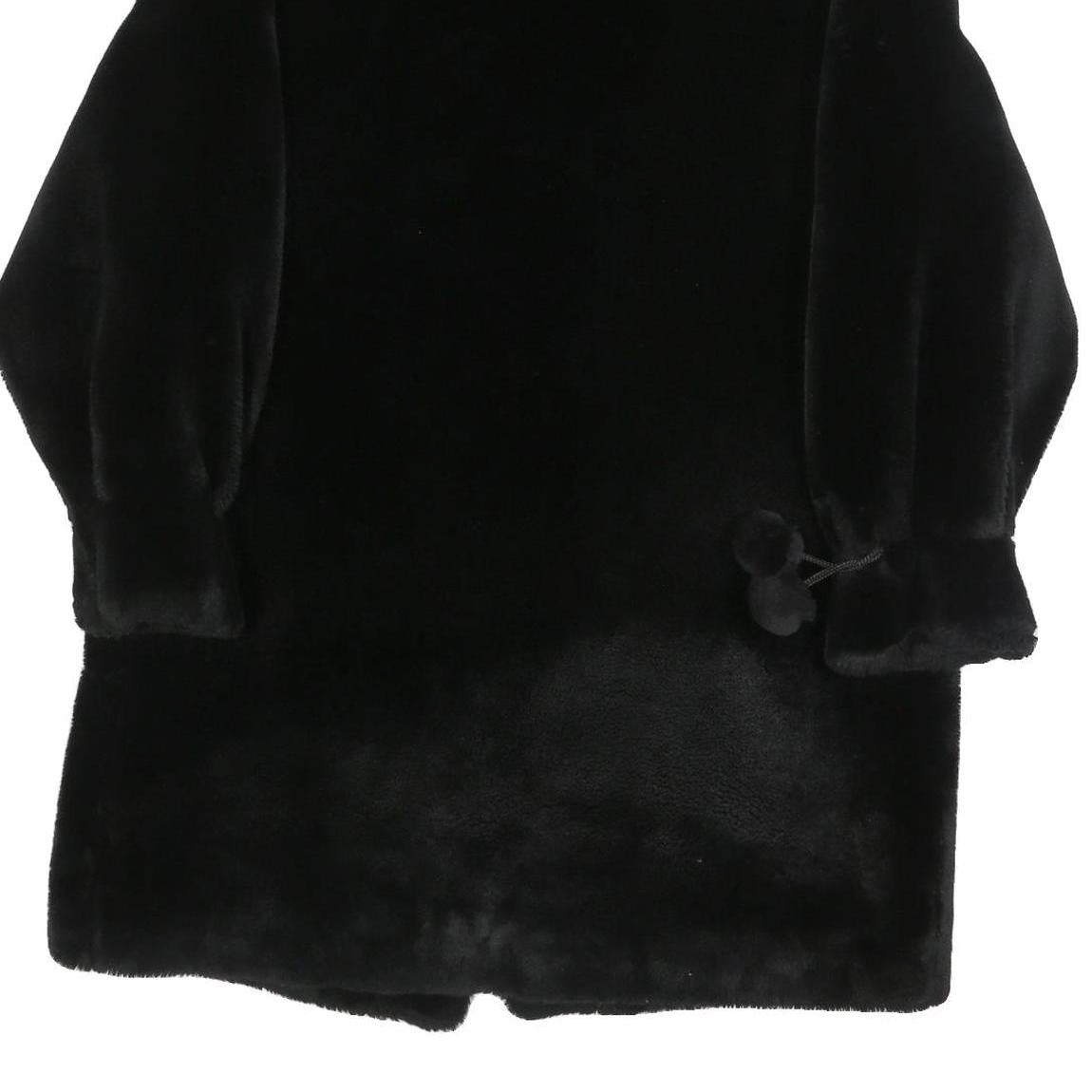 ANN D'ANVILLE Womens Black Faux Fur Button Jacket L Polyester Blend Soft Plush