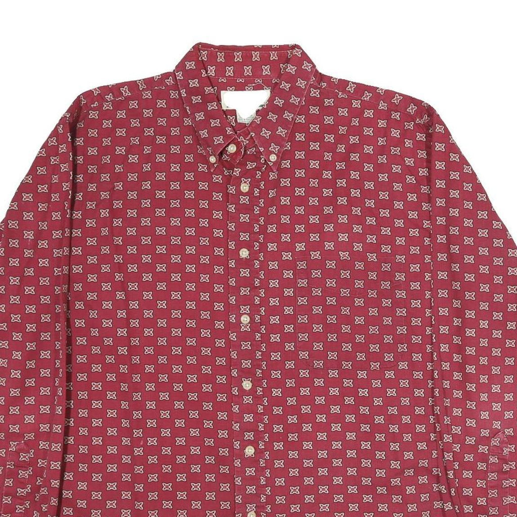 LINKS Mens Red Patterned Shirt XL Button-Down Collar Long Sleeve Casual