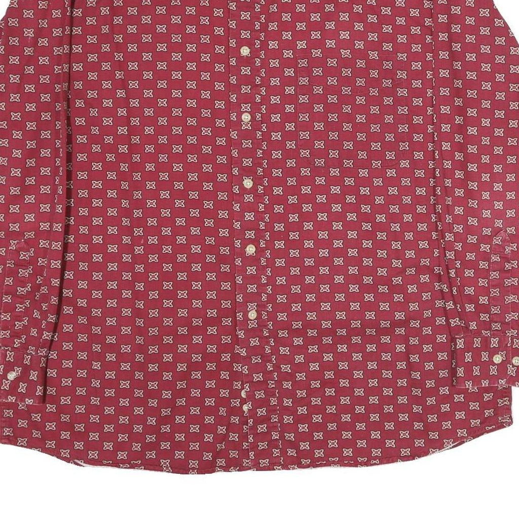 LINKS Mens Red Patterned Shirt XL Button-Down Collar Long Sleeve Casual