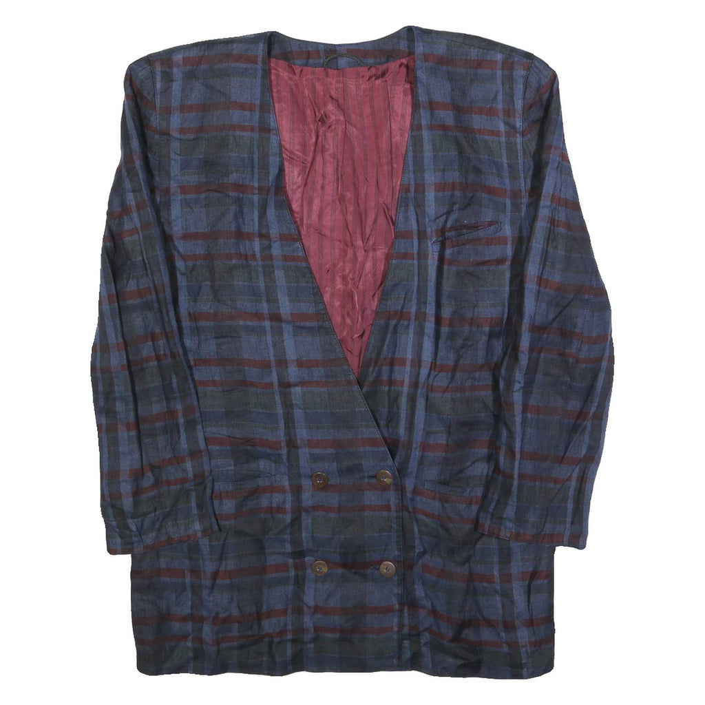 SPOTLIGHT Womens Blue & Brown Long Sleeve Button Cotton Blend Jacket L Check