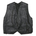 Mens Black Leather Button Jacket L Patchwork Vest Sleeveless Side Lace Up Trim