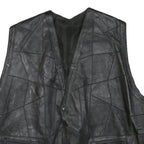 Mens Black Leather Button Jacket L Patchwork Vest Sleeveless Side Lace Up Trim