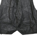 Mens Black Leather Button Jacket L Patchwork Vest Sleeveless Side Lace Up Trim