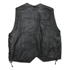 Mens Black Leather Button Jacket L Patchwork Vest Sleeveless Side Lace Up Trim
