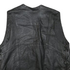 Mens Black Leather Button Jacket L Patchwork Vest Sleeveless Side Lace Up Trim