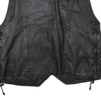 Mens Black Leather Button Jacket L Patchwork Vest Sleeveless Side Lace Up Trim