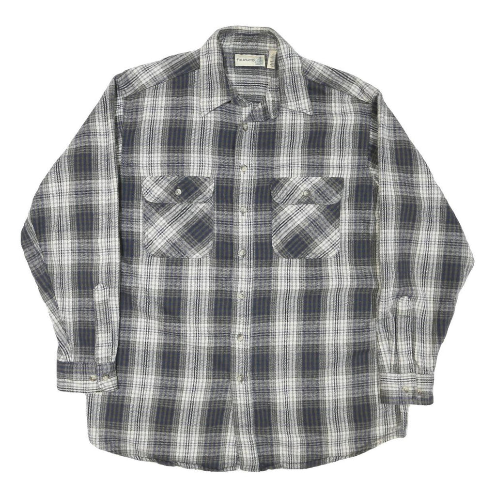 FIELD MASTER Mens Grey & White Check Cotton Blend Shirt L Casual Button Front