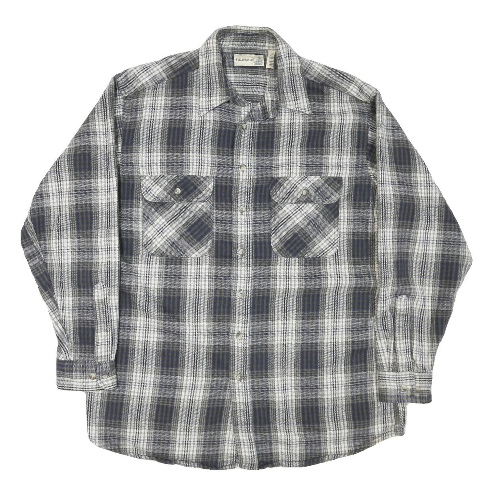 FIELD MASTER Mens Grey & White Check Cotton Blend Shirt L Casual Button Front