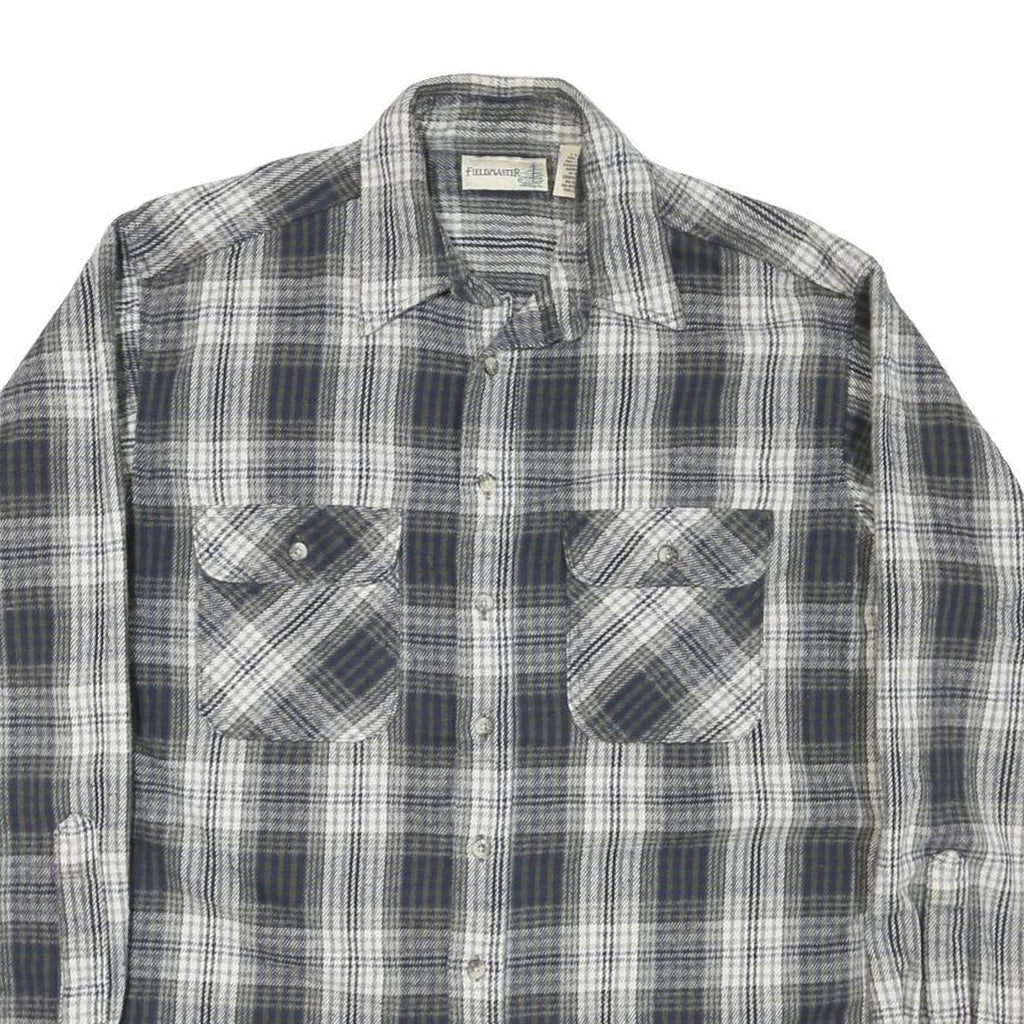 FIELD MASTER Mens Grey & White Check Cotton Blend Shirt L Casual Button Front