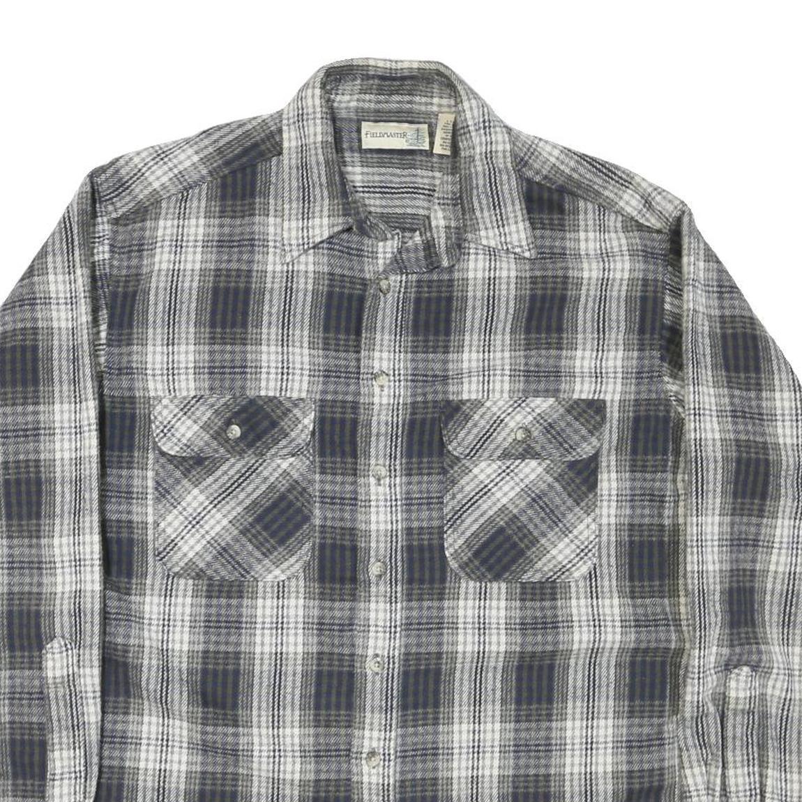 FIELD MASTER Mens Grey & White Check Cotton Blend Shirt L Casual Button Front