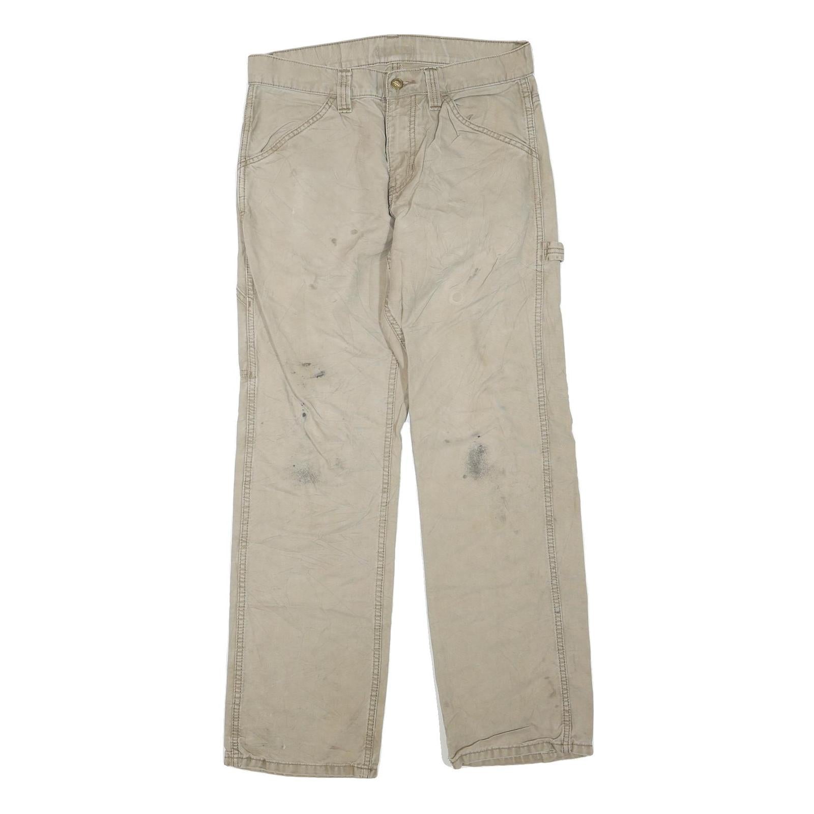 DICKIES Mens Cotton Blend Beige Workwear Regular Straight Trousers W32 L30