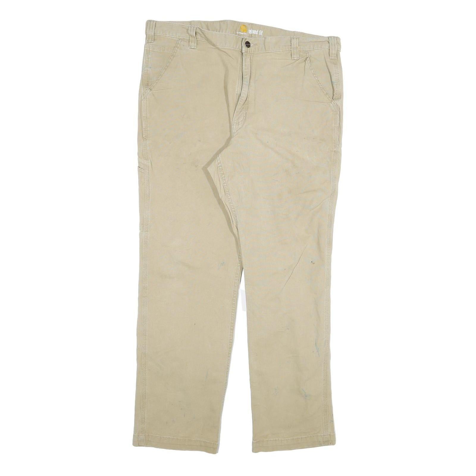 CARHARTT Mens Cotton Blend Beige Relaxed Fit Straight Trousers W40 L32 Workwear